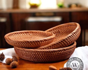 Cuenco de almacenamiento tejido de ratán, cesta de frutas rústica