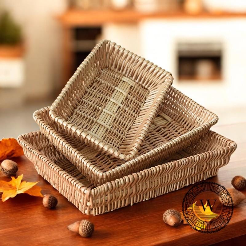 Occasion – Plateau De Service Rectangulaire En Rotin / Bambou – Teinte Miel – Déco Vintage