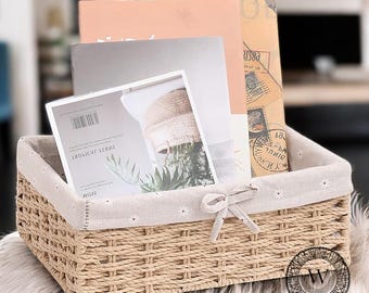 Cesta de almacenamiento rústica de cuerda de papel: organizador de mesa