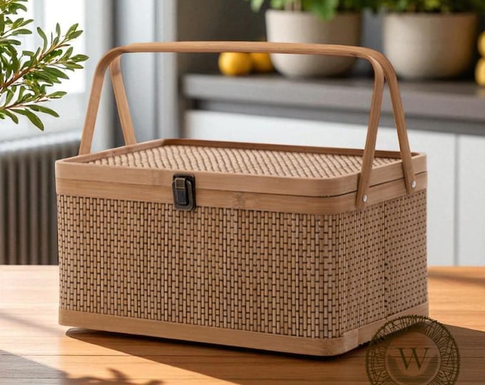 Bamboo Harvest Basket: Rustic Picnic, Beach, Garden Storage