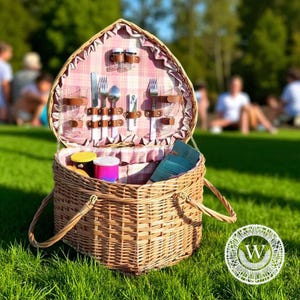 Rattan Picnic Basket, Wicker Picnic Hamper, Vintage Style Picnic Set, Outdoor Dining Basket, Rustic Picnic Hamper, Travel Picnic Kit