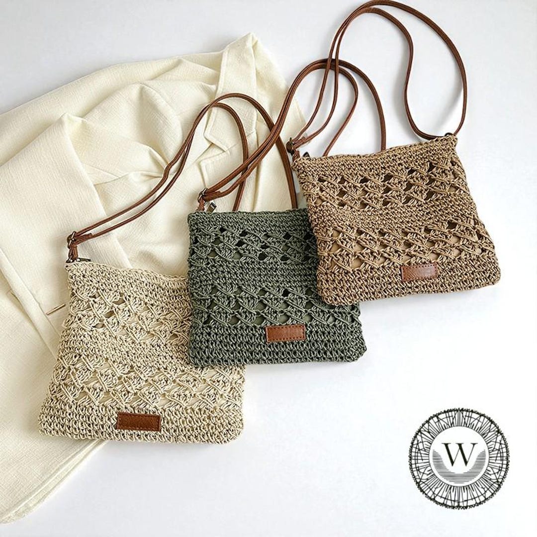 Woven Straw and PU Leather Crossbody Bag