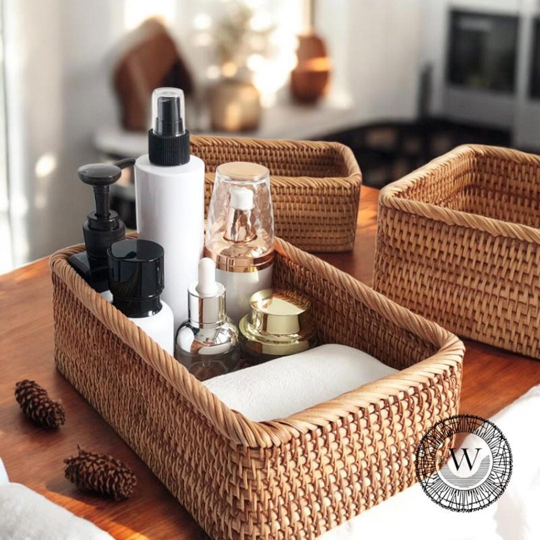 Handwoven Rattan Storage Box, Rustic Kitchen Organizer - Etsy