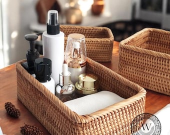 Rattan Essentials Storage Box, Rustic Tea Basket, Home Fruit Storage, Decorative Rattan Box, Stylish Decor Basket, Rustic Kitchen Organiser
