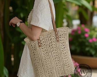 Geweven stro strandtas: boho zomerhandtas