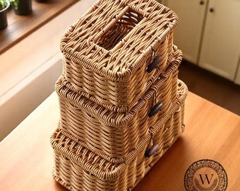 Servilletero rústico de mimbre y ratán, porta pañuelos de mesa