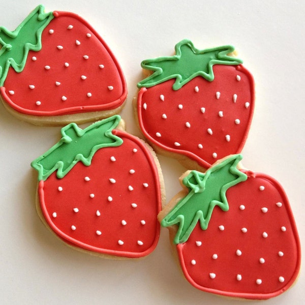 Strawberry Cookies Birthday Party Favors Decorated Cookies Pink Red Cute Girl