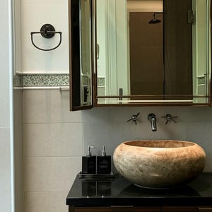Natural Marble, Gold Gilded Round Sink. (42 diameter, 15 cm height.)
