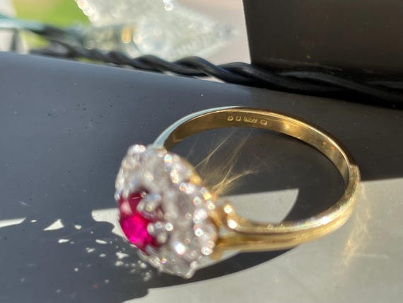 London Antique* Ruby cluster ring with diamonds c… - image 2