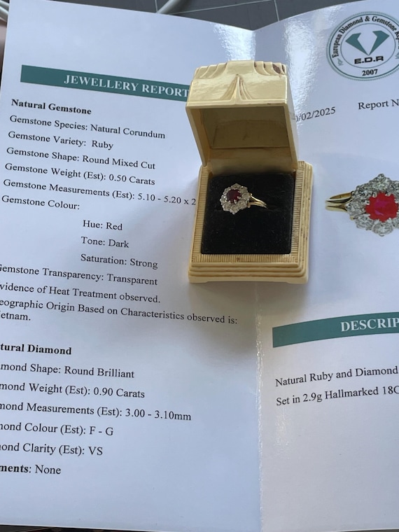London Antique* Ruby cluster ring with diamonds c… - image 5