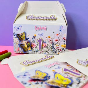 Custom 3D Butterfly Birthday Favor Box – Floral Treat Box with Name & Age | Personalized Party Box for 1st Birthday, Baby Girl Theme