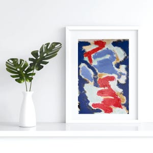 Pintura al óleo y acrílica original de arte abstracto: rojo y azul