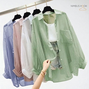 Chiffon Blouse: Flowy Long Sleeve Top - Lightweight Beach Cover Up