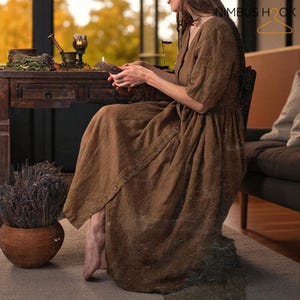 Linen Cotton Maxi Dress: V-Neck A-Line Summer Vacation Dress