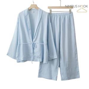 Linen Kimono Set: Boho Wide-Leg Pants & Belted Jacket