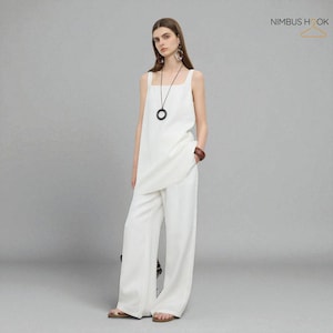 Linen Pants Set: Sleeveless Top & Wide Leg High Waisted Trousers