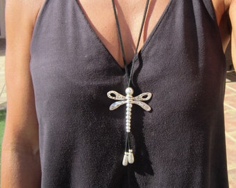 long dragonfly statement pendant necklaces for women, boho jewelry