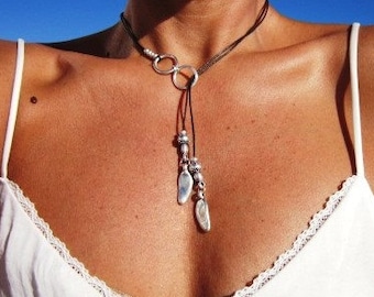 drop necklace, Y necklaces, lariat necklace, silver necklaces, fashion jewelry, ring necklace, silver ring, etsy rings, long necklaces