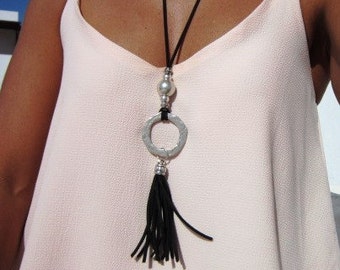 necklaces for women, long leather necklaces, tassel necklace, personalized jewelry, silver jewelry, fashion jewelry