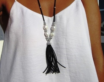 personalized Bridesmaid gift pearl necklace, long necklace, tassel necklaces,