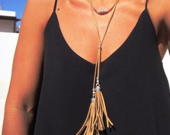 Long tassel necklace, bohemian jewelry style, long statement necklace, summer festival jewelry, minimalist necklace