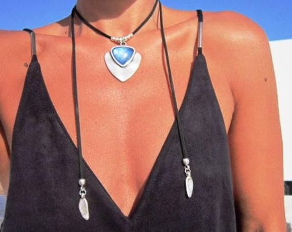 turquoise blue stone necklace, wrap necklace, Bohemian jewelry, boho necklace, turquoise jewelry, boho jewelry, bohemian necklaces