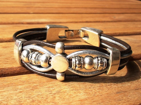 Beaded Leather Bracelet Personalized Gifts • Silver Custom Bracelet • Personalized Handmade Jewelry Gift for Her by Kekugi Bohemian jewelry