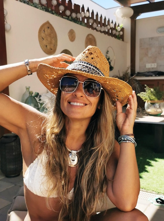 Straw Hat Custom Hat, Crochet Cowboy Bucket Hat, Accessories Gift for her, Birthday & Custom Personalized Gifts by kekugi bohemian jewelry