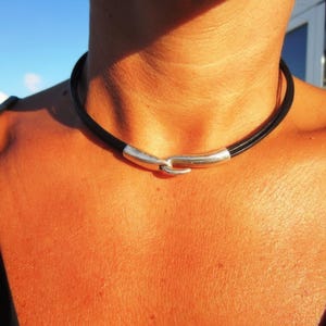 Cute and Simple Leather Choker necklace • Unique Customized  Couples Silver Necklace • Personalized gifts Anniversary Gift for Her
