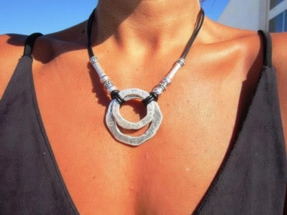 Ring Beaded Couples Necklace with Silver charm • Bohemian Handmade Personalized Jewelry • Best selling items Birthday Gift for her by kekugi