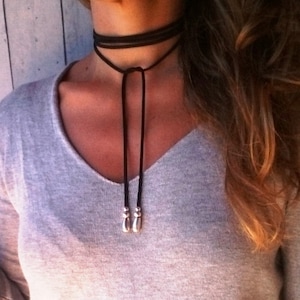 Trendy leather choker, leather and silver beaded necklace. Bohemian jewelry, choker necklace image 5