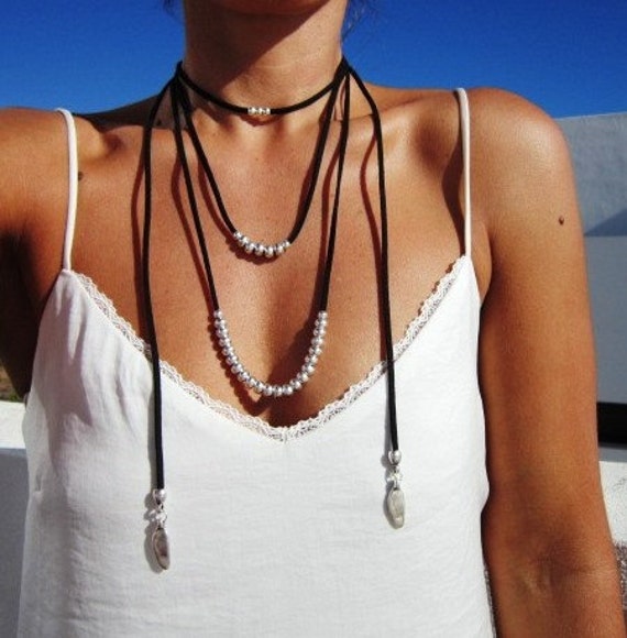 Wrap layered necklace set, ethnic necklace, boho jewelry, bohemian  hippy style, minimalist necklaces, silver beads