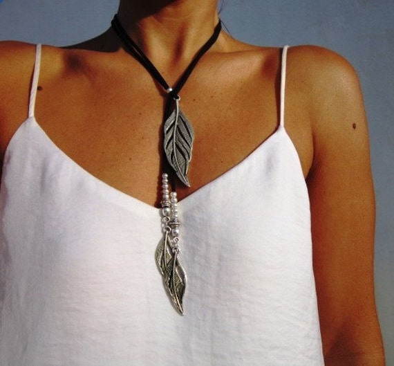 feather necklace, Y necklaces, lariat necklace, long necklaces, silver necklaces, fashion jewelry, ring necklace, silver ring, etsy rings