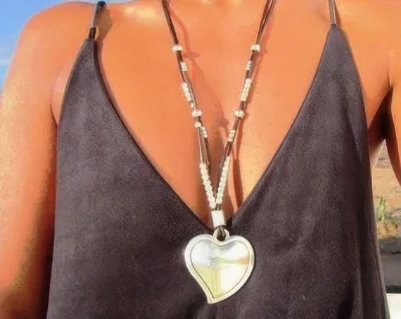 Custom Statement Silver Beaded Necklace with Heart Pendant Charm Couples necklace • Best selling items Personalized Jewelry • Gift for Her