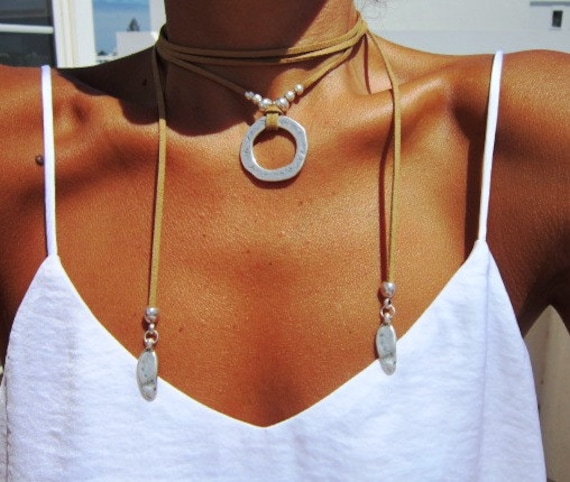 wrap necklace, minimal necklace, Boho bohemian jewelry, hippy gypsy necklaces