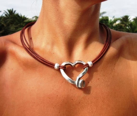 Couples Beaded Necklace with Silver Heart Pendant Charm • Bohemian Handmade jewelry Necklaces for Women • Personalized Jewelry Gift for Her