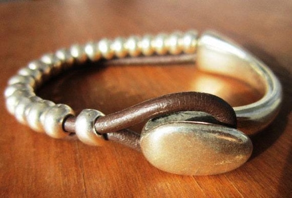 Leather & Silver Charm Beaded Bracelet • Handmade Jewelry Gift for Her • Custom Bracelet gift • Personalized jewelry gifts by kekugi