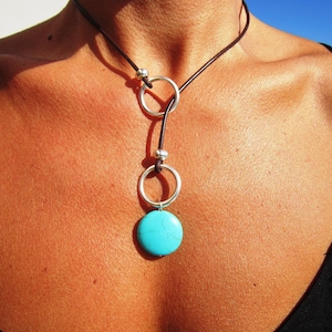 Turquoise Y lariat Necklace for couples     • turquoise necklace gift for Her • Bohemian Handmade Jewelry • Best selling items Mama Necklace