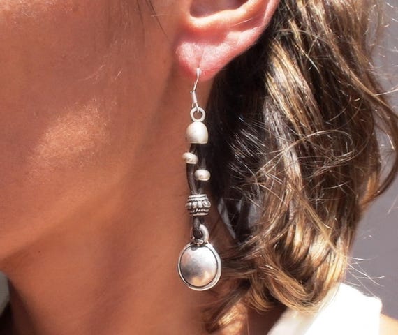 Sterling Silver hook coin earrings dangle • Beaded Drop Boho Earrings • Dainty Cute Handmade jewelry Gift for Her by kekugi
