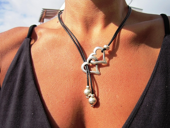 Handmade Couples Heart Necklace • Y lariat Necklace for mama • Personalized Bohemian Jewelry Gift for Her • Birthday Gift for mom or Mama