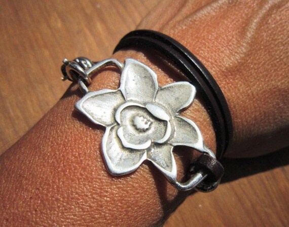 wrap bracelet, silver flower bracelet, flower friendship bracelets, friendship bracelets, leather bracelet, charm Bracelet, friendship gifts