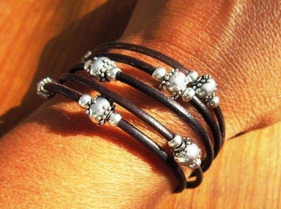 Leather & Silver Charm Beaded Bracelet • Handmade Jewelry Gift for Her • Custom Bracelet gift • Personalized jewelry gifts by kekugi