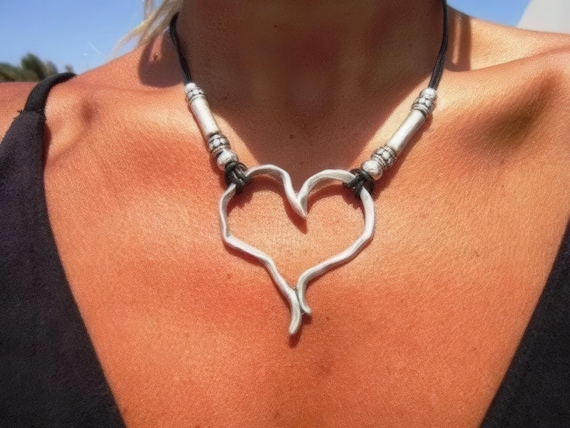 Couples Beaded Necklace with Silver Heart Pendant Charm • Bohemian Handmade jewelry Necklaces for Women • Personalized Jewelry Gift for Her