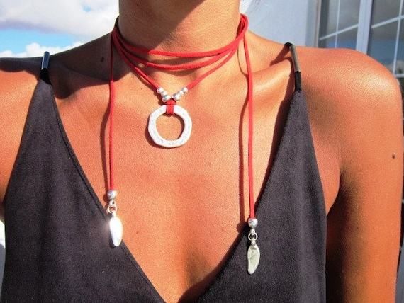 red necklace, tie necklace, wrap necklace, charm necklace, circle necklace, silver necklace, beaded necklaces, bar necklace, choker necklace