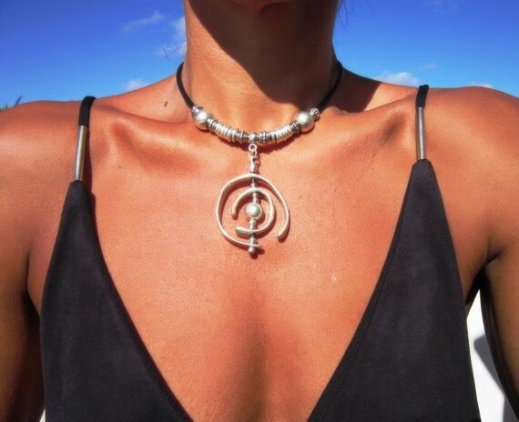 statement boho chic silver pendant necklace, boho jewelry, bohemian jewelry, boho chic jewelry, leather handmade jewelry gift ideas for her