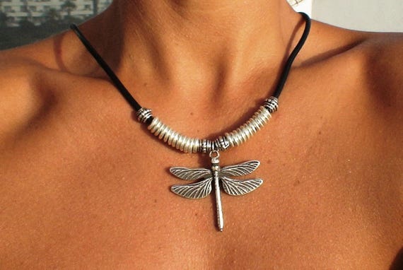 Statement Pendant Charm Dragonfly Necklace • Silver Beaded Necklaces for Women • Handmade PersonalizedJewelry Best selling items Gifts