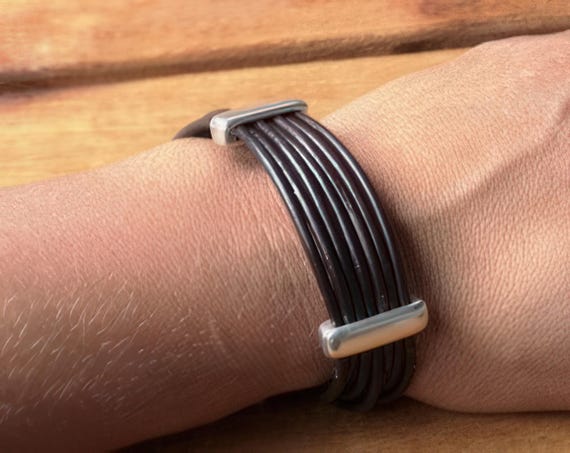 Leather & Silver Mens Bracelet • Matching Couple Bracelets • Custom mens bracelet Gift for him • Best Selling Items jewelry by Kekugi