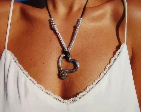 Couples Chunky Necklace  with silver Heart Pendant • Beaded Necklaces for Women • Personalized Jewelry Gifts Best selling items Gift for Her