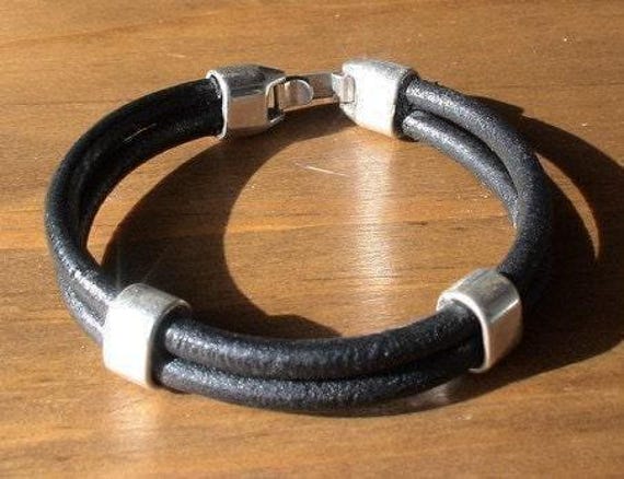 Personalized Leather & Silver Beaded Bracelet Gifts for Men • Handmade Mens Jewelry • Birthday Gift or Custom Jewelry Gift for Him by Kekugi