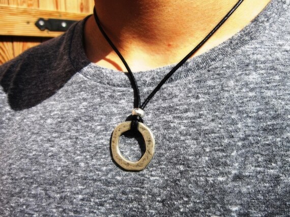 Mens Necklace Leather Pendant Necklace – Handmade Jewelry Gift for Him Personalized Jewelry by Kekugi